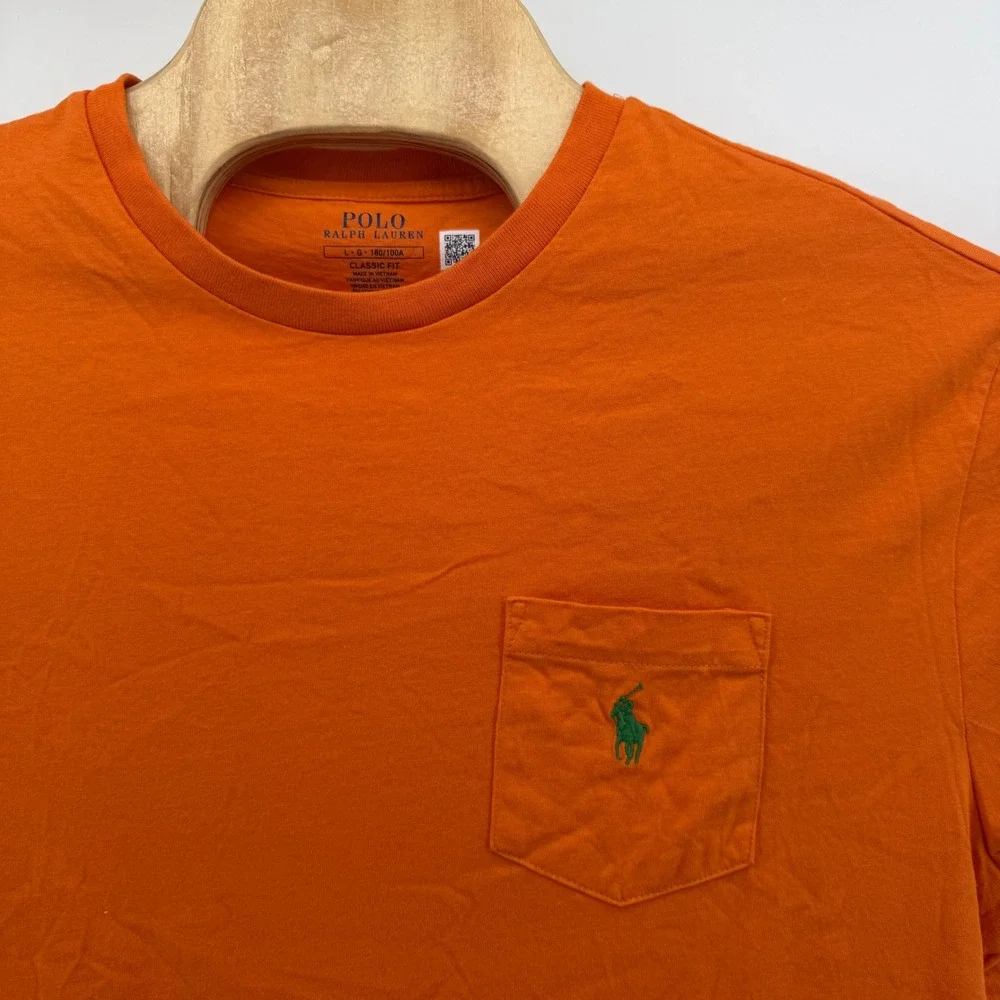 Polo Ralph Lauren Pocket T-Shirt Mens Large Orange Classic Fit Short Sleeve Tee